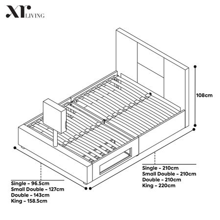 Contemporary Black TV bed with remote controlled LED lighting and a discreet space saving TV mount