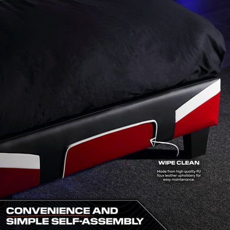 Cerberus MK11 Gaming Bed in a Box vibrant red Upholstered gaming bed with a sturdy frame and easy to assemble design.