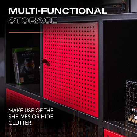 Mesh-Tek Wide 6 Cube Storage Cabinet - Black / Red