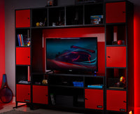 Mesh-Tek Large Entertainment Centre TV Storage Unit - Black / Red