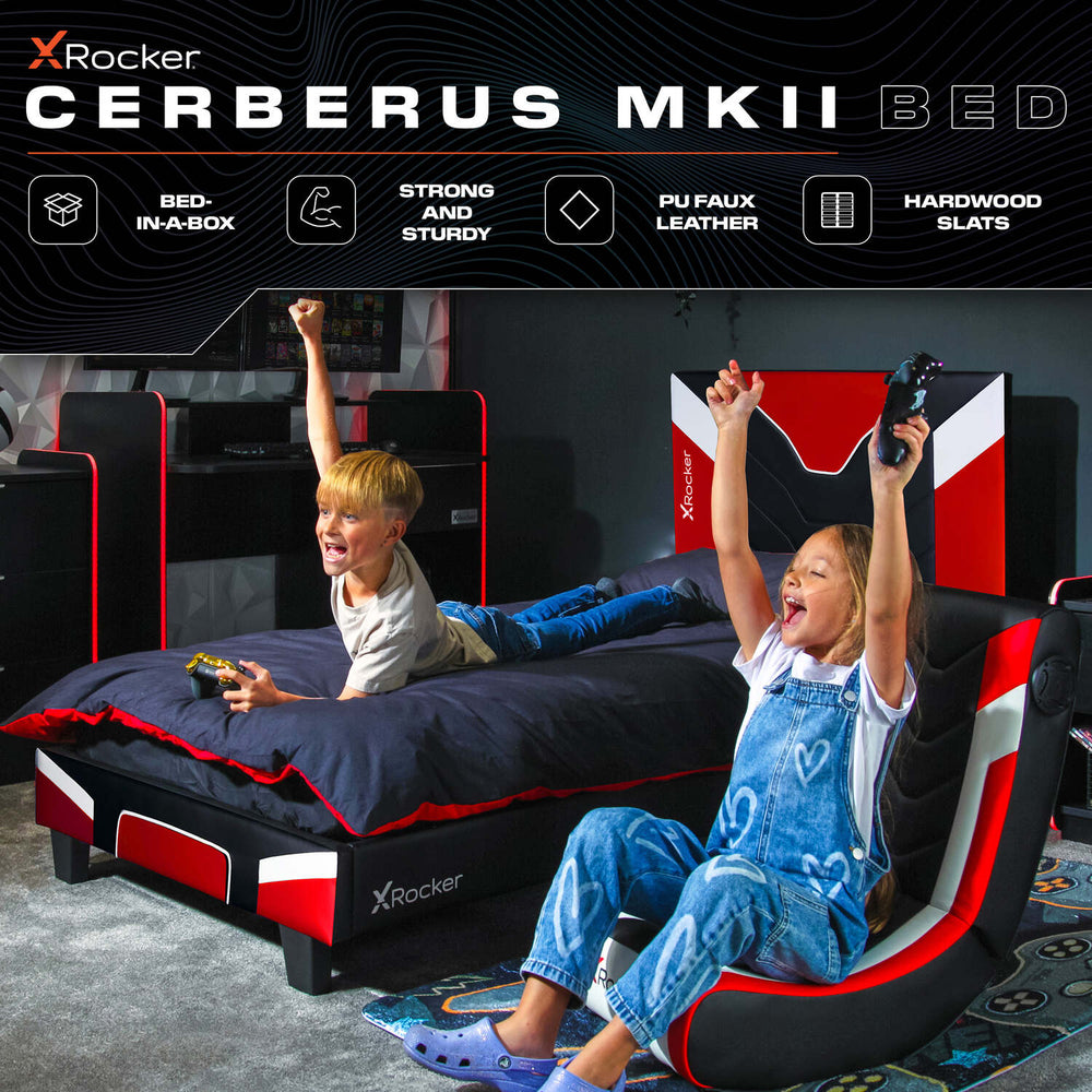 Cerberus MK11Gaming bed in a box (red) stylish space having gaming bed with a padded headboard and durable frame 