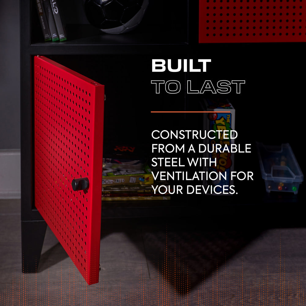 Mesh-Tek Wide 6 Cube Storage Cabinet - Black / Red