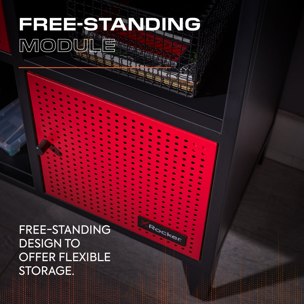 Mesh-Tek Wide 6 Cube Storage Cabinet - Black / Red
