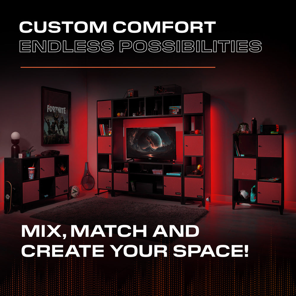 Mesh-Tek Wide 6 Cube Storage Cabinet - Black / Red